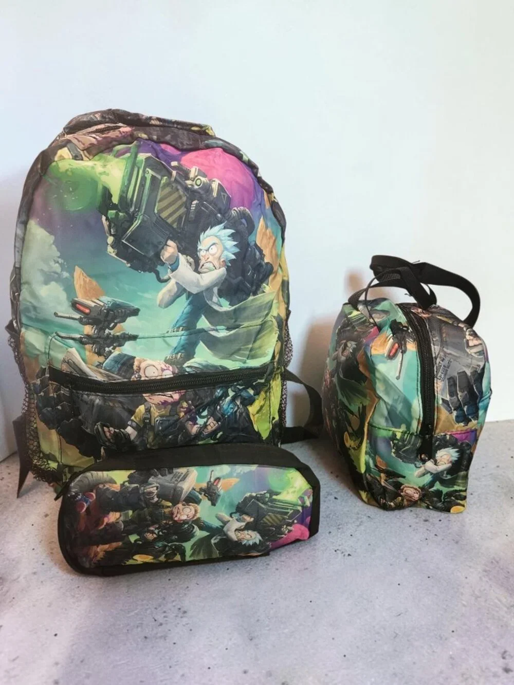 Rick And Morty Backpack With Lunch Bag And Pencil Bag
